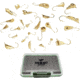 Vexan Ice Fishing Jigs w/ Free Jig Tackle Box, Tungsten Gold, 25-Pack, 6S-1A6D-M2TY