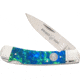 Whiskey Bent Knives Lock Blade Folding Knife, Single Clip Point, 440 Steel Blade, 3.75in Closed Length, Acrylic Handle, Blue Green Opal, WB13-01