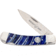 Whiskey Bent Knives Lock Blade Folding Knife, Single Clip Point, 440 Steel Blade, 3.75in Closed Length, Acrylic Handle, Blue Mammoth, WB13-03