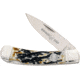 Whiskey Bent Knives Lock Blade Folding Knife, Single Clip Point, 440 Steel Blade, 3.75in Closed Length, Natural Bone Handle, Carved Burnt Bone, WB23-04