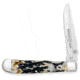 Whiskey Bent Knives Locking Trapper Folding Knife, Single Clip Blade, 440 Steel Blade, 4.125in Closed Length, Natural Bone Handle, Carved Burnt Bone, WB16-16