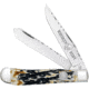 Whiskey Bent Knives Trapper Filework Folding Knife, Clip Point &amp; Spey Blades, 440 Steel Blade, 4.125in Closed Length, Natural Bone Handle, Carved Burnt Bone, WB15F-16