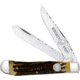Whiskey Bent Knives Trapper Filework Folding Knife, Clip Point &amp; Spey Blades, 440 Steel Blade, 4.125in Closed Length, Natural Bone Handle, Honey Badger, WB15F-41