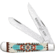 Whiskey Bent Knives Trapper Folding Knife, Slip Joint, 440 Steel Blade, 4.125in Closed Length, Acrylic Handle, Turquoise Bead, WB11-01