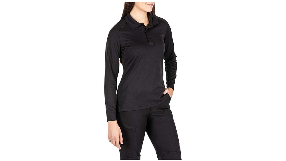 5.11 Tactical Performance Long Sleeve Polo - Womens, Black, Large, 62408-019-L