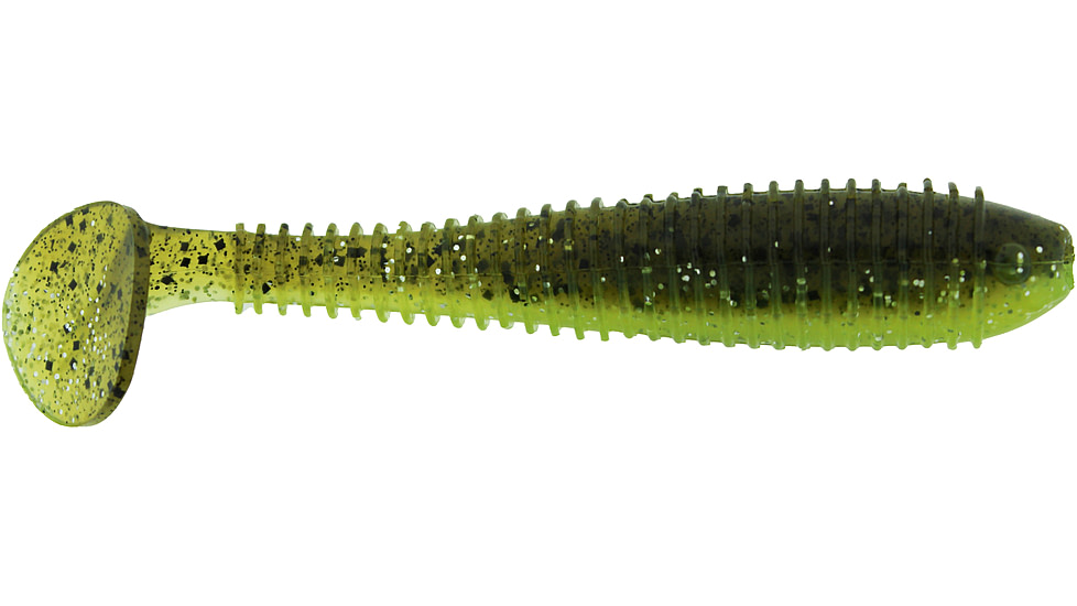 Bass Assassin Walleye Assassin Litl Boss, 3.5in, 6 per Pack, Green Pumpkin/Chart. Silver Gl, 3.5, WBS31557