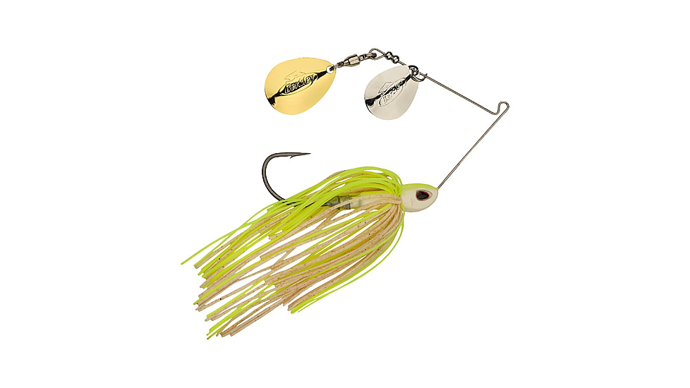 Berkley Power Blade Compact Double Colorado Spinnerbait, 3/8oz, White Chartreuse/Silver + Gold, 1570578