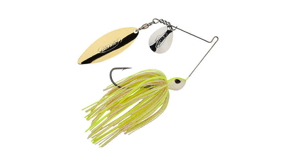 Berkley Power Blade Standard Colorado/Willow Spinnerbait, 1/4oz, White Chartreuse/Silver + Gold, 1570482