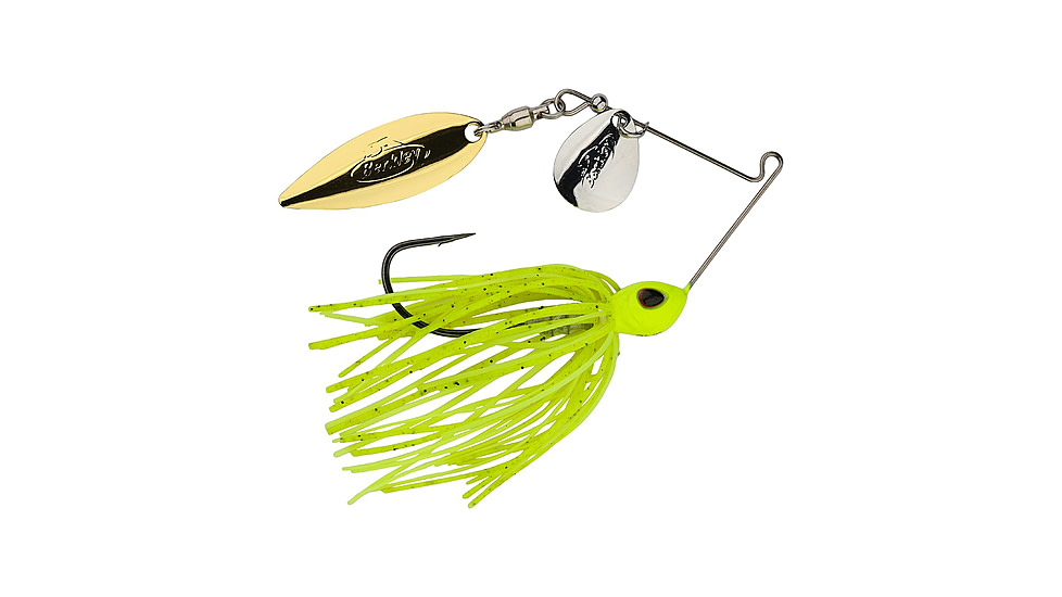 Berkley Power Blade Standard Colorado/Willow Spinnerbait, 3/16oz, Chartreuse/Silver + Gold, 1570478