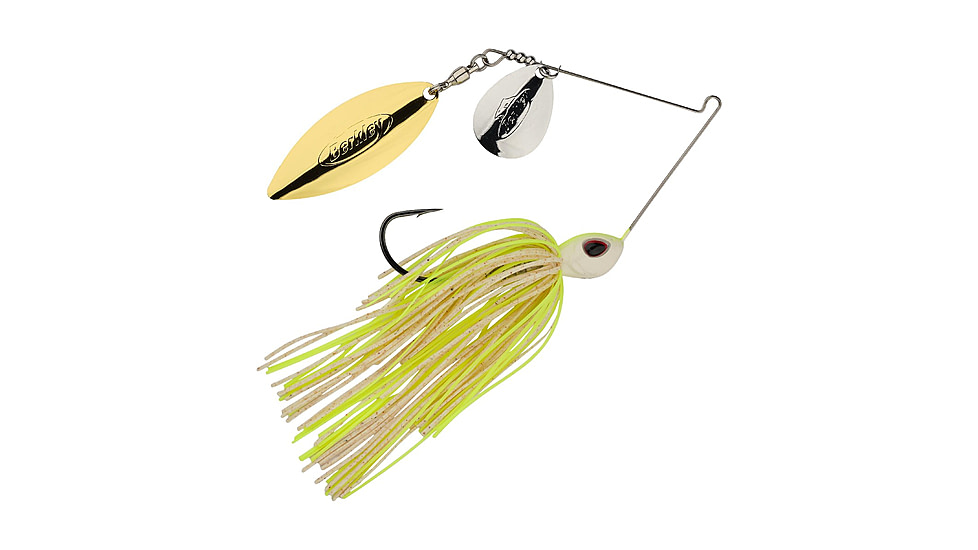 Berkley Power Blade Standard Colorado/Willow Spinnerbait, 3/8oz, White Chartreuse/Silver + Gold, 1570490