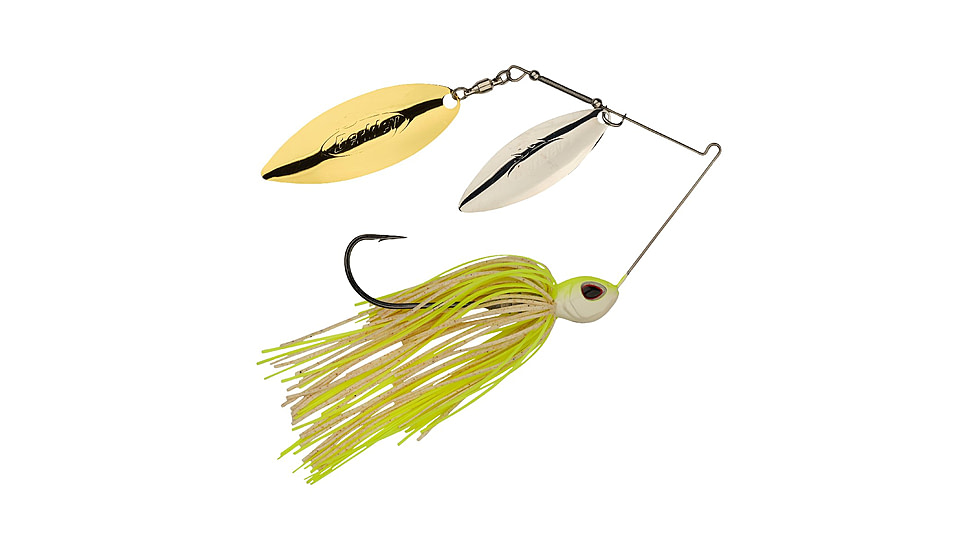 Berkley Power Blade Standard Double Willow Spinnerbait, 1/2oz, White Chartreuse/Silver + Gold, 1570564