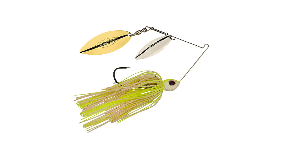 Berkley Power Blade Standard Double Willow Spinnerbait, 3/8oz, White Chartreuse/Silver + Gold, 1570550
