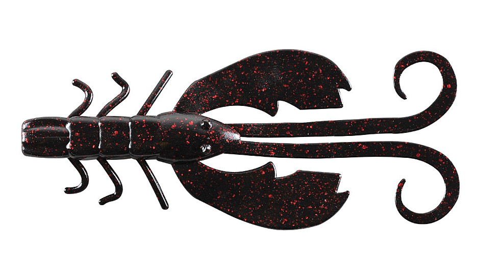 Berkley PowerBait Crazy Legs Chigger Craw Creature Bait, 4in, 8 Pack, Black Red Fleck, 1307380