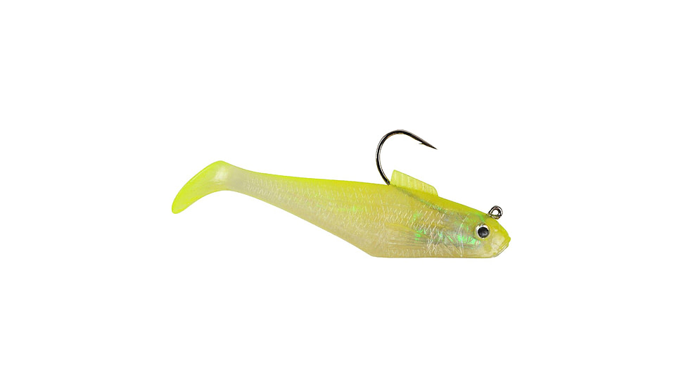 Berkley PowerBait Pre-Rigged Swim Shad Soft Bait, 2in, 5 Pack, Shiner Chartreuse, 1522330