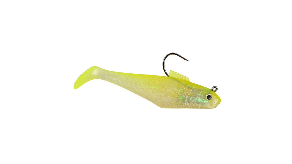 Berkley PowerBait Pre-Rigged Swim Shad Soft Bait, 3in, 5 Pack, Shiner Chartreuse, 1307658