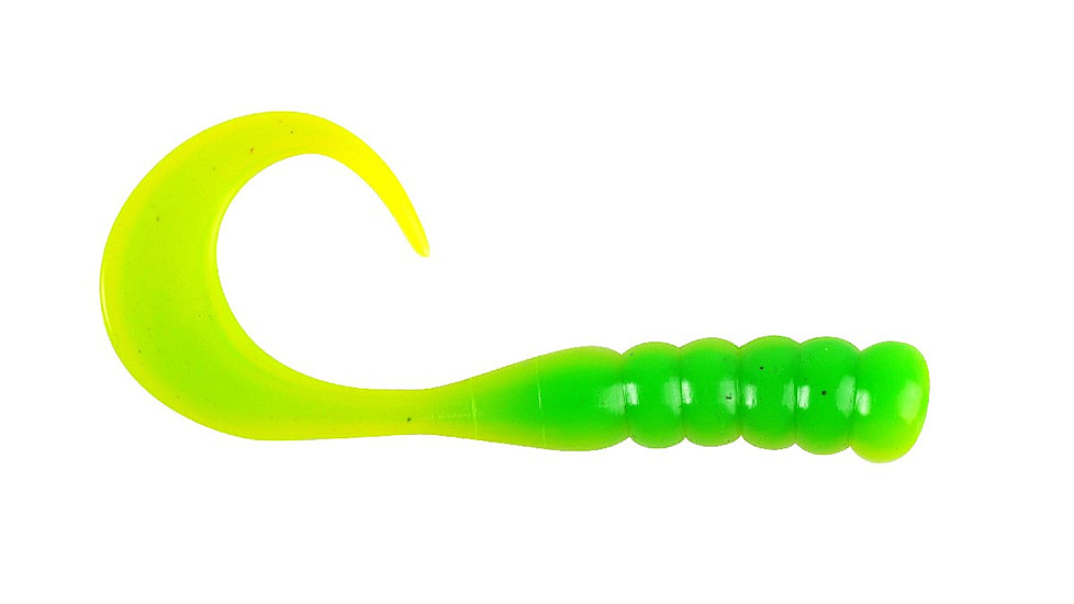 Berkley PowerBait Ribbontail Grubs, 3in, 15 Pack, Green Chartreuse, 1307427