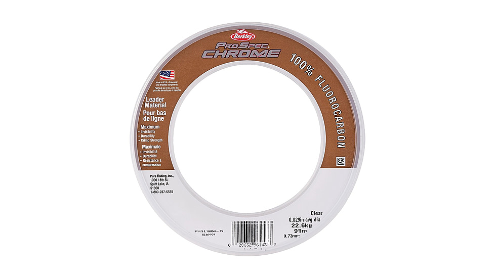 Berkley ProSpec Chrome 100% Fluoro Leader Line, 0.024in/0.60mm, 40lb/18.1kg, 25yd/22m, Clear, 0.024 in/0.60 mm, 1546901