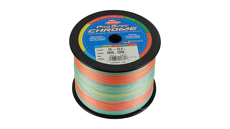 Berkley ProSpec Chrome 5 x 20ft Metered Braid Line, 30lb 3500yd, 5-Color Metered, 0.012 in/0.30 mm, 1621890