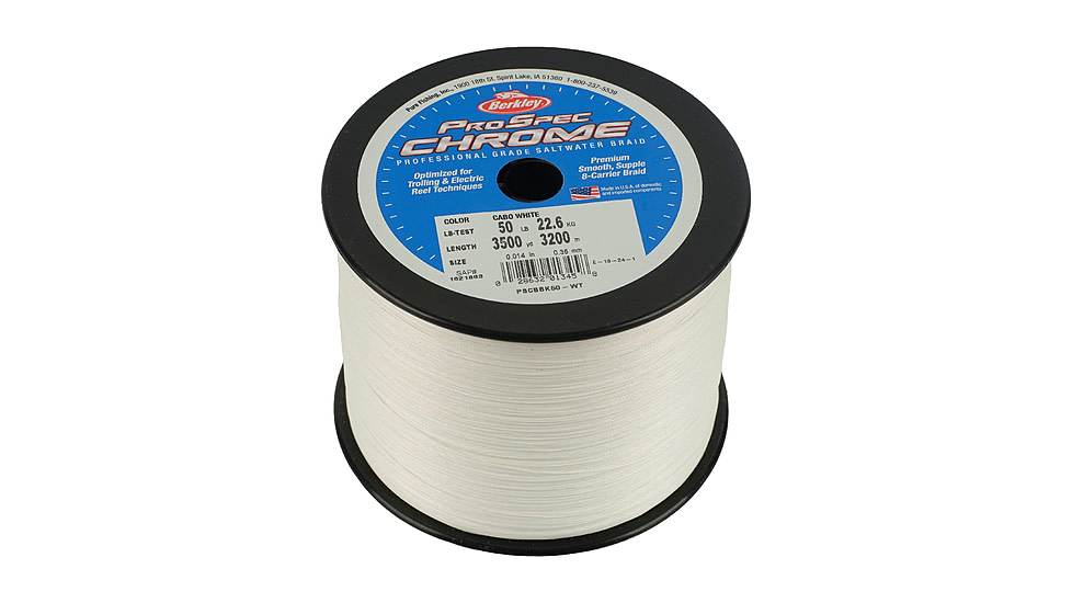 Berkley ProSpec Chrome Premium Braid Line, 20lb 3500yd, Cabo White, 0.010 in/0.25 mm, 1621861