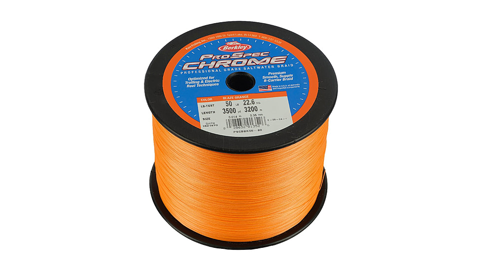 Berkley ProSpec Chrome Premium Braid Line, 30lb 3500yd, Blaze Orange, 0.012 in/0.30 mm, 1621869