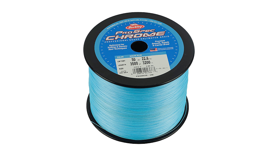Berkley ProSpec Chrome Premium Braid Line, 30lb 3500yd, Ocean Blue, 0.012 in/0.30 mm, 1621883