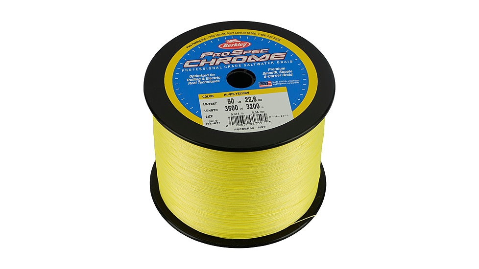 Berkley ProSpec Chrome Premium Braid Line, 50lb 3500yd, Hi-Vis Yellow, 0.014 in/0.35 mm, 1621877