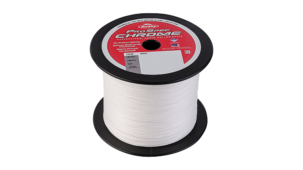 Berkley ProSpec Chrome Premium Hollow Braid Superline, 0.036in/0.91mm, 180lb/81.6kg, 500yd/457m, Cabo White, 0.036 in/0.91 mm, 1546868