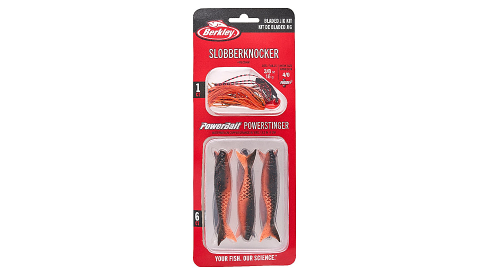 Berkley Slobberknocker And PowerStinger Kit, 3/8oz, 7 Pack, Fire Craw, 1613922