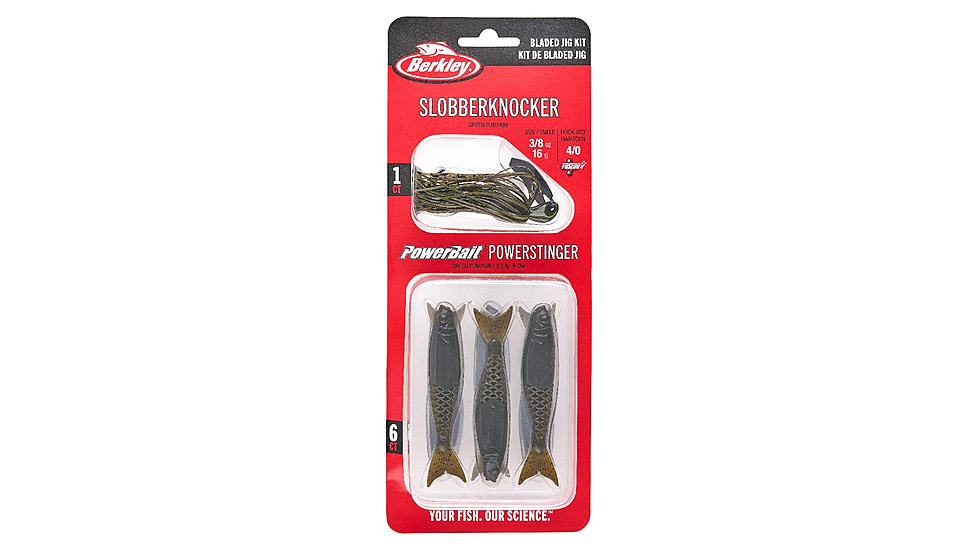 Berkley Slobberknocker And PowerStinger Kit, 3/8oz, 7 Pack, Green Pumpkin, 1613923