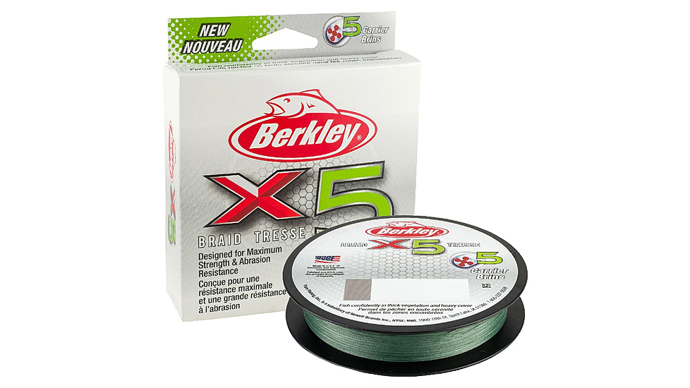 Berkley X5 Braid 5-carriers create stress free line 165yd 30/10lb test 0.012 diam in Low-Vis Green, X5BFS30-22, Low-Vis Green, 0.008 in/0.20 mm, 1486716
