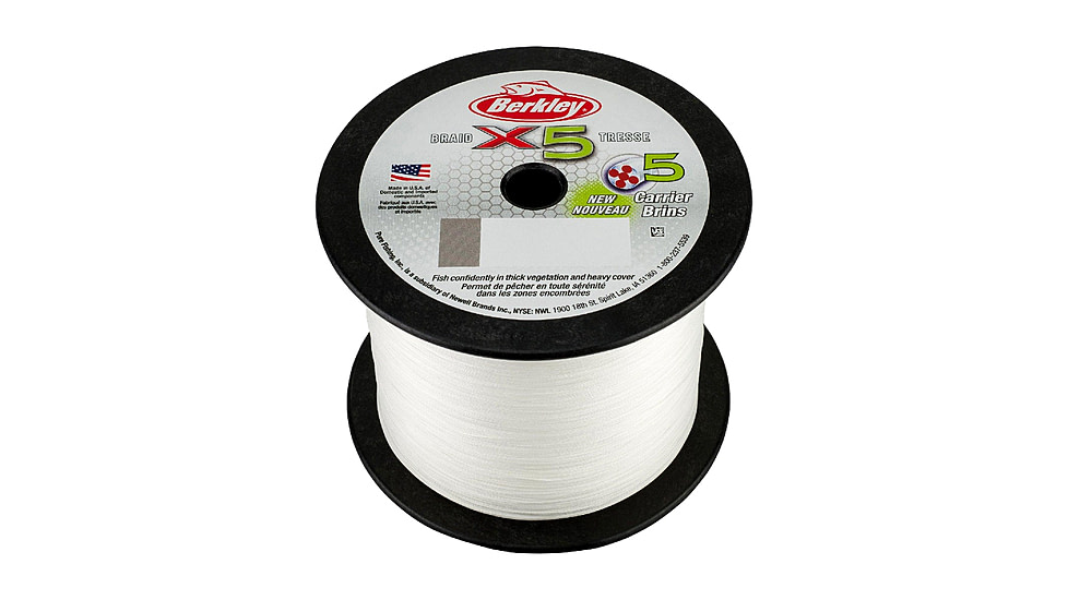 Berkley x5 Braid Superline, 0.10mm class/0.004in class, 8lb test/20 lbC/9.0kg, 2188yd/2000m, 2lb, Crystal, X5BBK8-CY, Crystal, 0.004 in/0.10 mm, 1486800