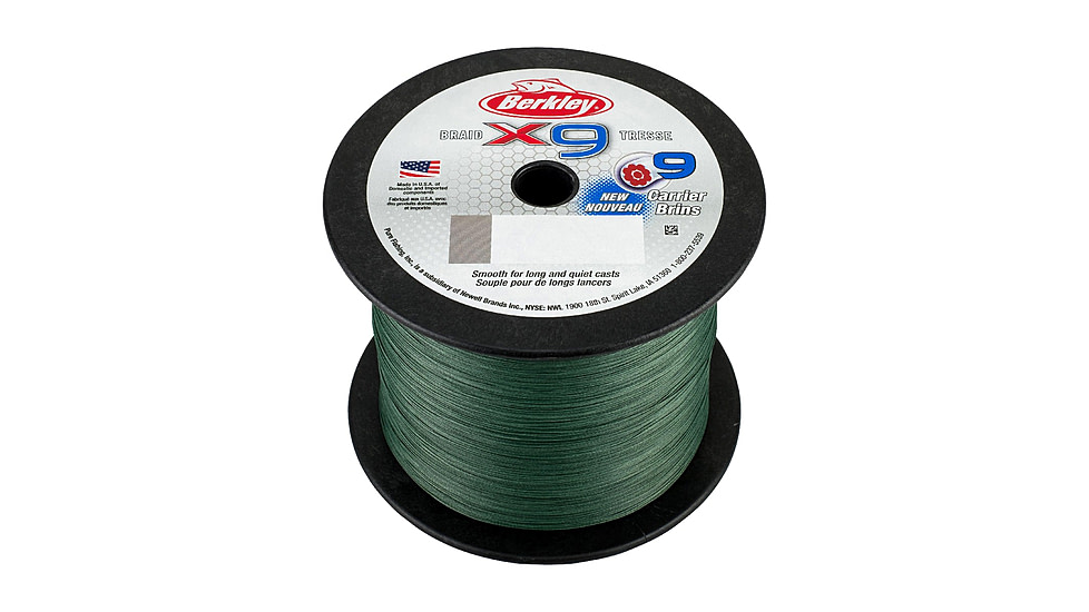 Berkley x9 Braid Superline, 0.10mm class/0.004in class, 8lb test/20 lbC/9.0kg, 2188yd/2000m, 2lb, Low-Vis Green, X9BBK8-22, Low-Vis Green, 0.004 in/0.10 mm, 1486835
