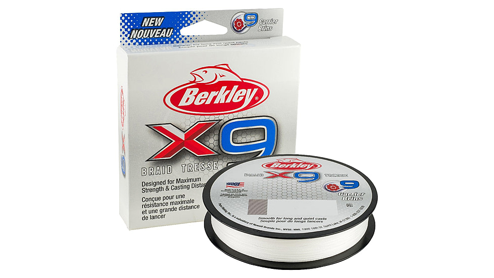 Berkley x9 Braid Superline, 0.10mm class/0.004in class, 8lb test/20 lbC/9.0kg, 328yd/300m, 2lb, Crystal, X9B3308-CY, Crystal, 0.004 in/0.10 mm, 1486895