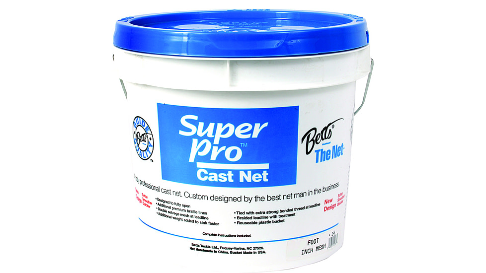 Betts Super Pro Mono Bait Cast Net 8' 1/4&quot; Mesh 1.3Lb Lead per Ft Bucket, 24-8