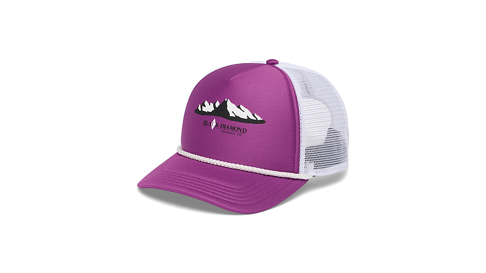 Black Diamond Flat Bill Trucker Hat, Piton Purple/White Mountainscape, AP7230499072ALL1