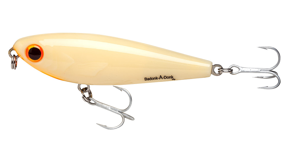 Bomber Saltwater SW Badonk Hi P Topwater Lure, 4in, 1/2oz, Bone/Orange Thrt, BSWDTH4349