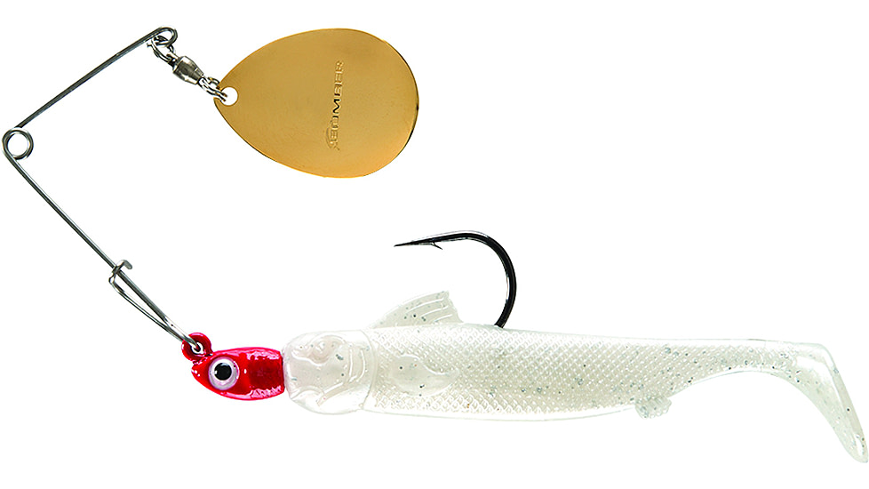 Bomber Drumbeater Spinnerbait, 1/4oz, Red/Pearl Silver Fluoriscent, BSWDB219