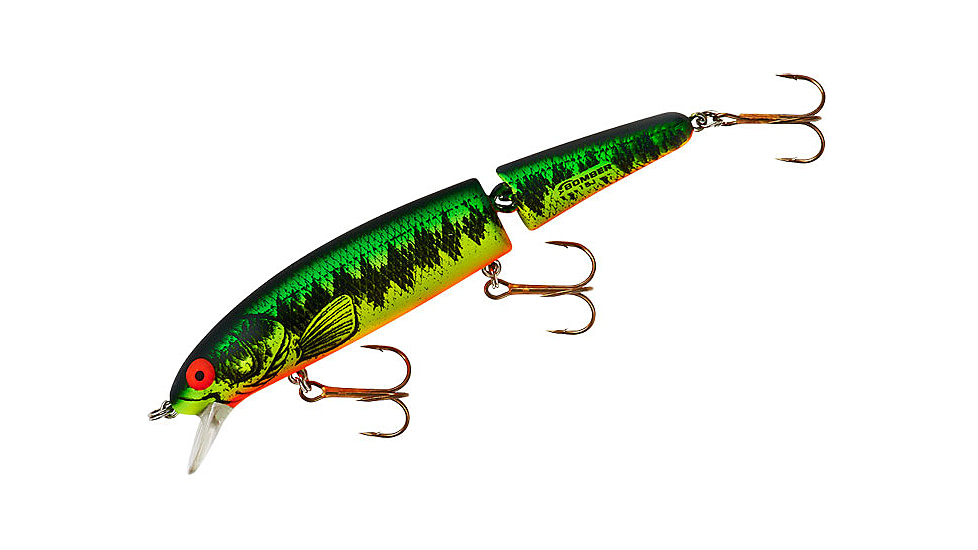 Bomber Jointed Long 15A Slender Minnow Lure, 4 1/2in, 5/8oz, Fire Tiger Bass, B15JXFTB