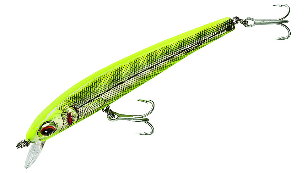 Bomber Long Shot Slender Minnow, 5in, Floating, 3/4oz, Chartreuse Herring, BSWLS5437