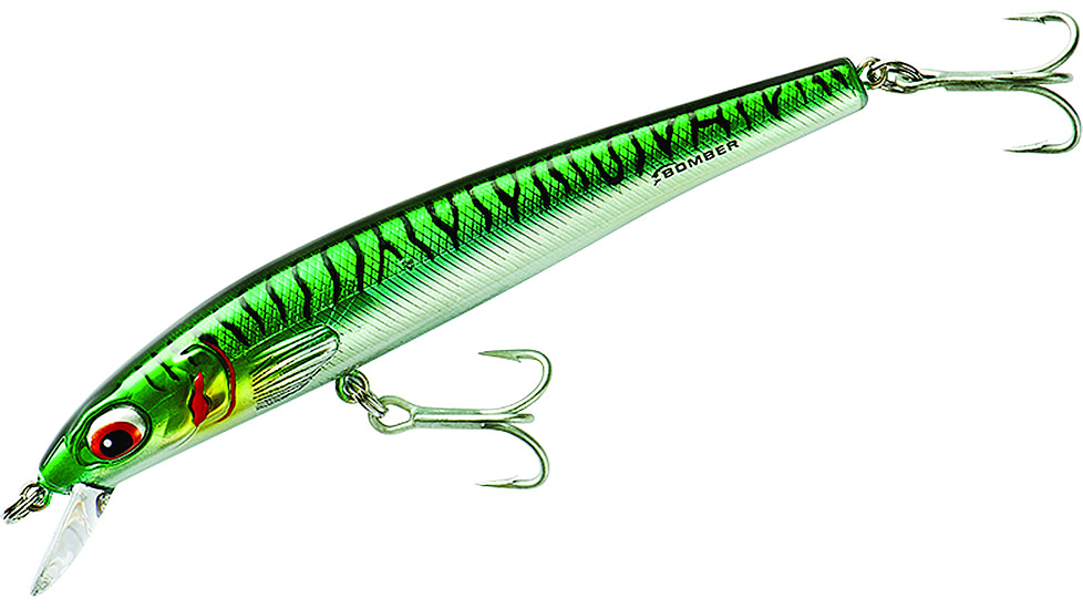 Bomber Long Shot Slender Minnow, 5in, Floating, 3/4oz, Green Mackerel, BSWLS5444