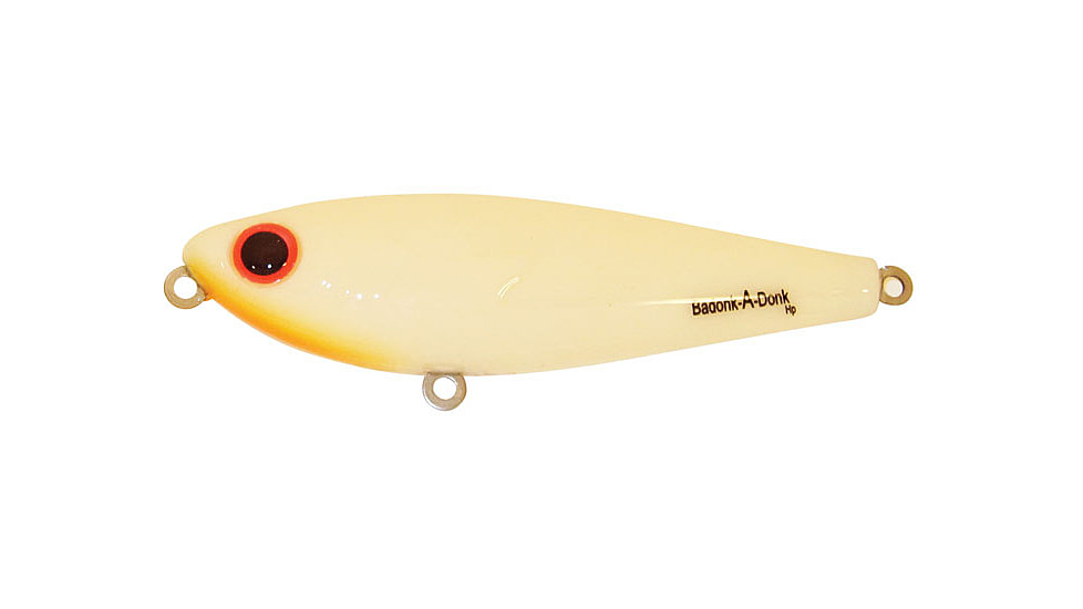 Bomber Saltwater SW Badonk Hi P Topwater Lure, 3,5in, 1/2oz, Bone/Orange Thrt, BSWDTH3349