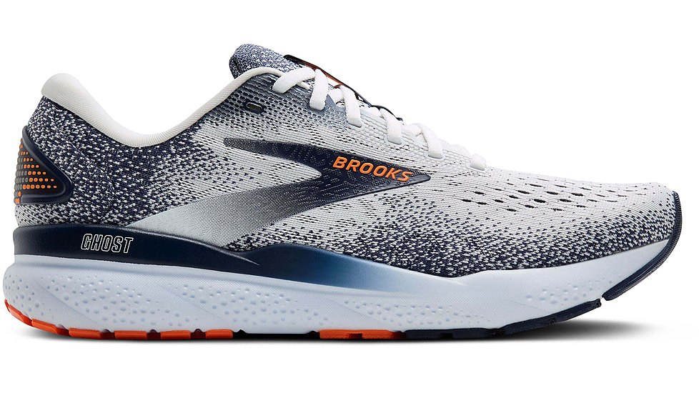 Brooks Ghost 16 Road Running Shoes - Mens, White/Peacoat/Orange, 9.5 US/Medium, 1104181D130.095