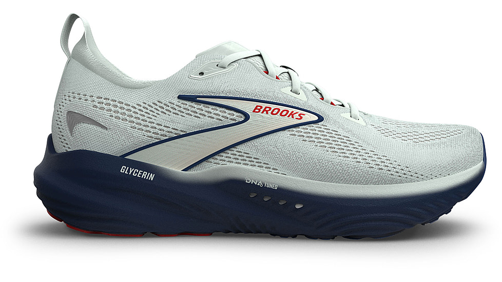 Brooks Glycerin 22 Road Running Shoes - Mens, Gray/Navy Peony/Fiery Red, 9.5, 1D, 1104451D404.095