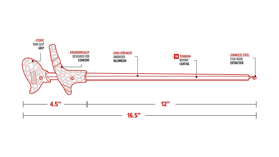 Bubba Blade Fishing Hook Extractor, 12in, Aluminum Hook Extractor, 4.5in, Polymer Handle, Red, Large, 1112867