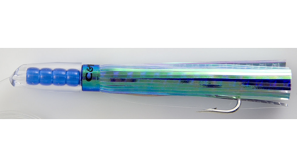 C&amp;H Lures Rattle Jet Trolling Lure Rigged &amp; Ready, 100LB Mono, 6 ft, 7/0 Hook, Pearl/Blue Mylar Skirt, CH-RJ-23