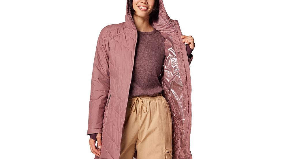 Columbia Heavenly Long Hooded Jacket - Womens, Fig, L, 1738161-609-L