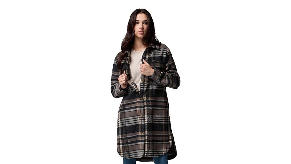 Columbia Wildest Venture Long Fleece Coat - Womens, Black Vagabond Plaid, Extra Small, 2136171-010-XS