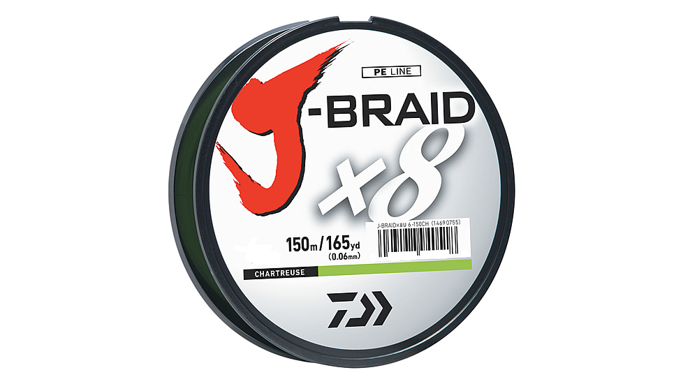 Daiwa J-Braid 8X Braided Line w/Filler Spool, 150yds, 50lb, Chartreuse, JB8U50-150CH