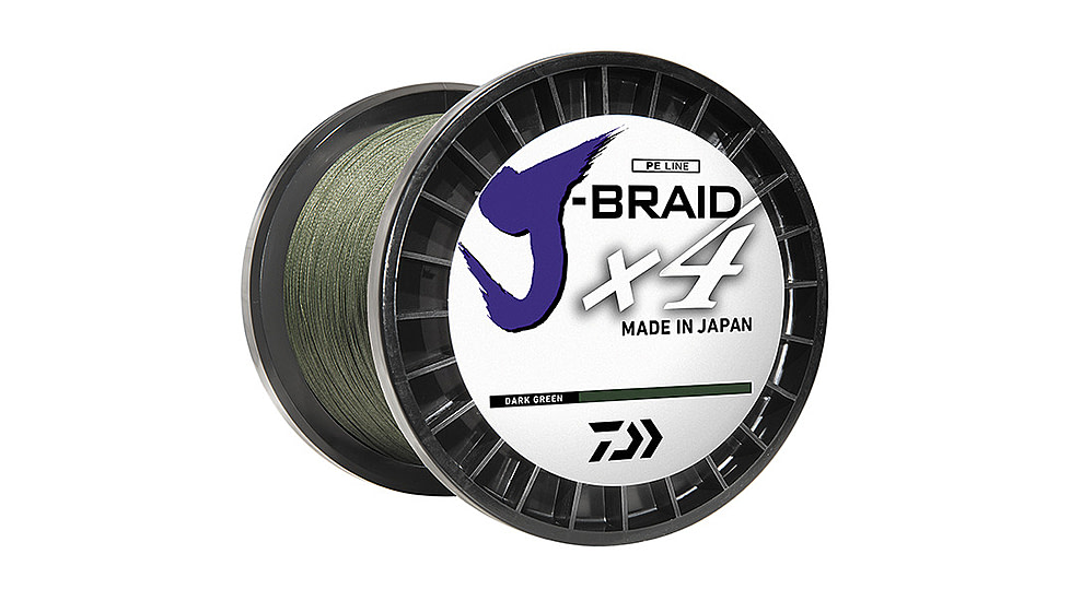 Daiwa J-Braid 4X Braided Line w/ Bulk Spool, 20lb, 3000yd, Dark Green, JB4U20-3000DG