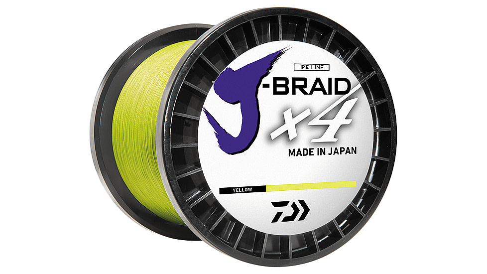 Daiwa J-Braid 4X Braided Line w/ Bulk Spool, 50lb, 3000yd, Fluorescent Yellow, JB4U50-3000FY